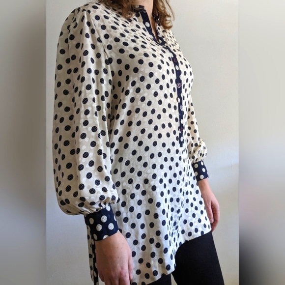 Stunning Vintage Silk Kaftan w Abstract Polkadots - Picture 5 of 8